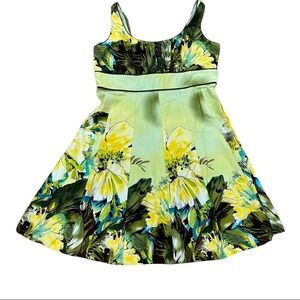 R & M Richards Green and Yellow Floral Dress